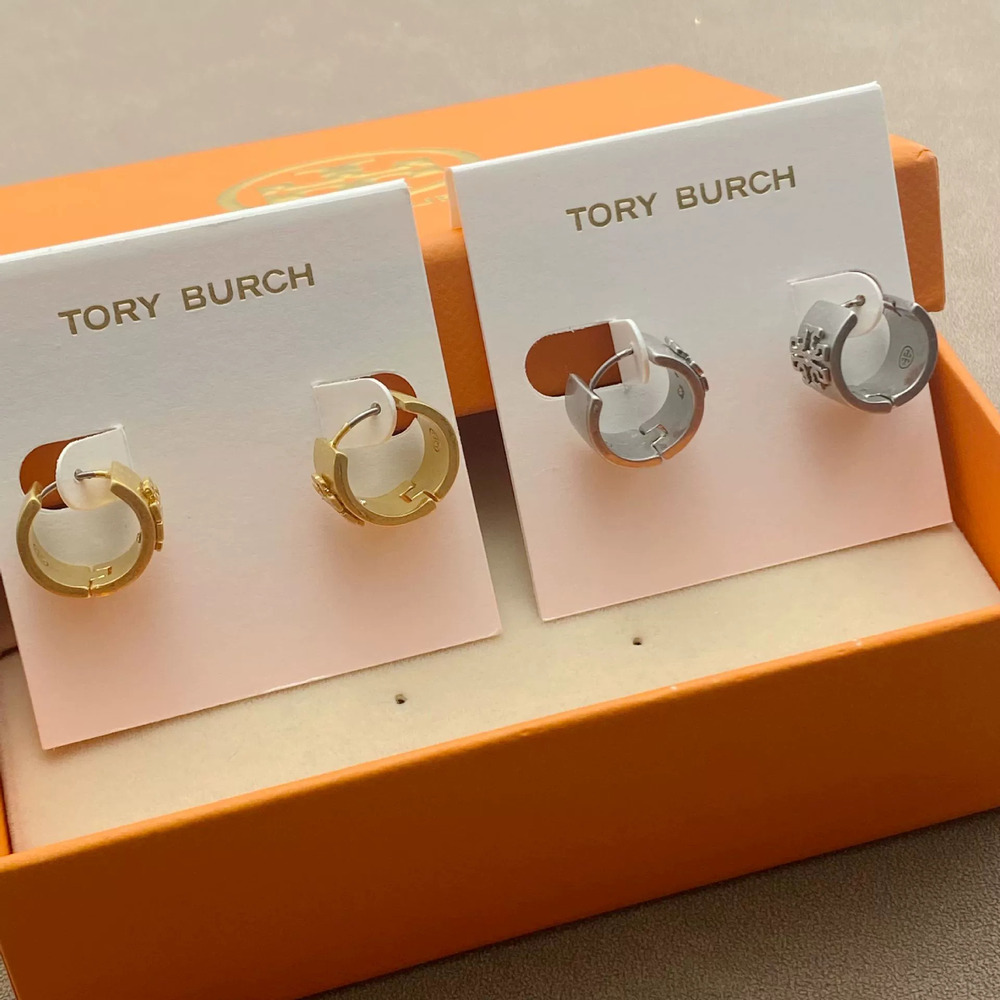 Tory Burch Inlaid Letter Matte Metal Earrings